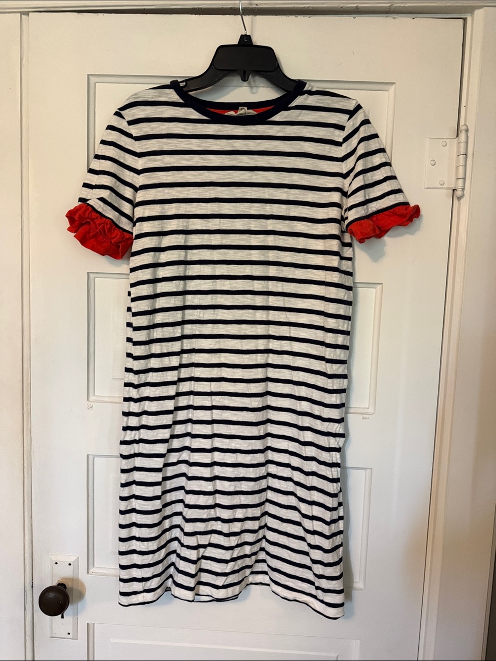 Boden Emily Jersey Dress Ivory Navy Stripe Size 6L